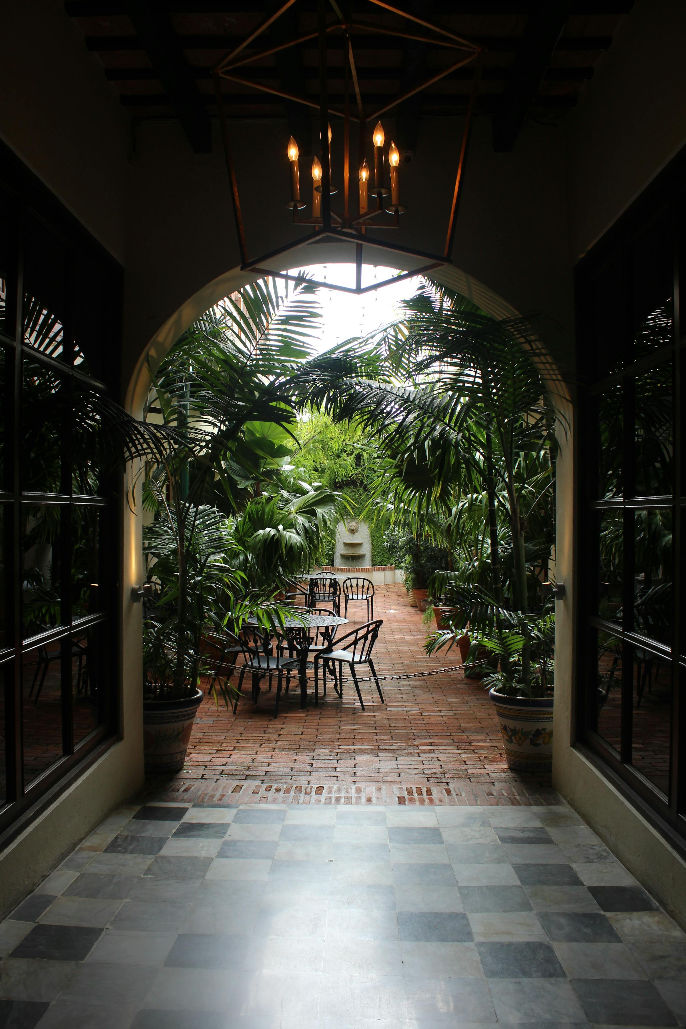 A lush garden patio at a boutique in San Juan, Puerto Rico
