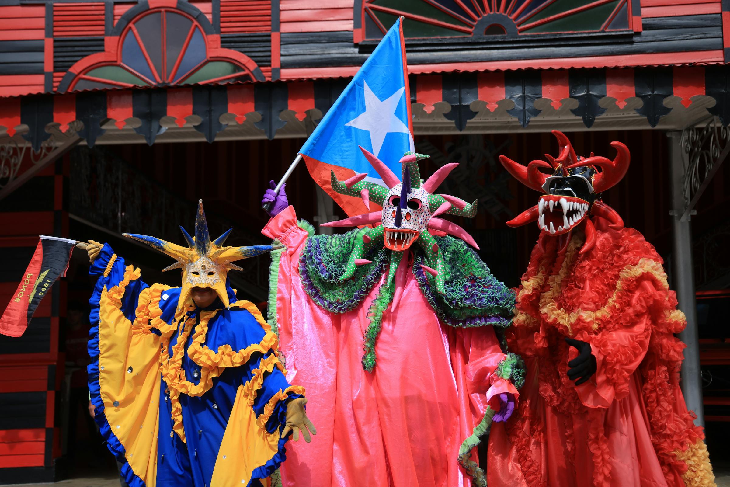 Vibrant festival costumes and masks celebrating culture in Puerto Rico